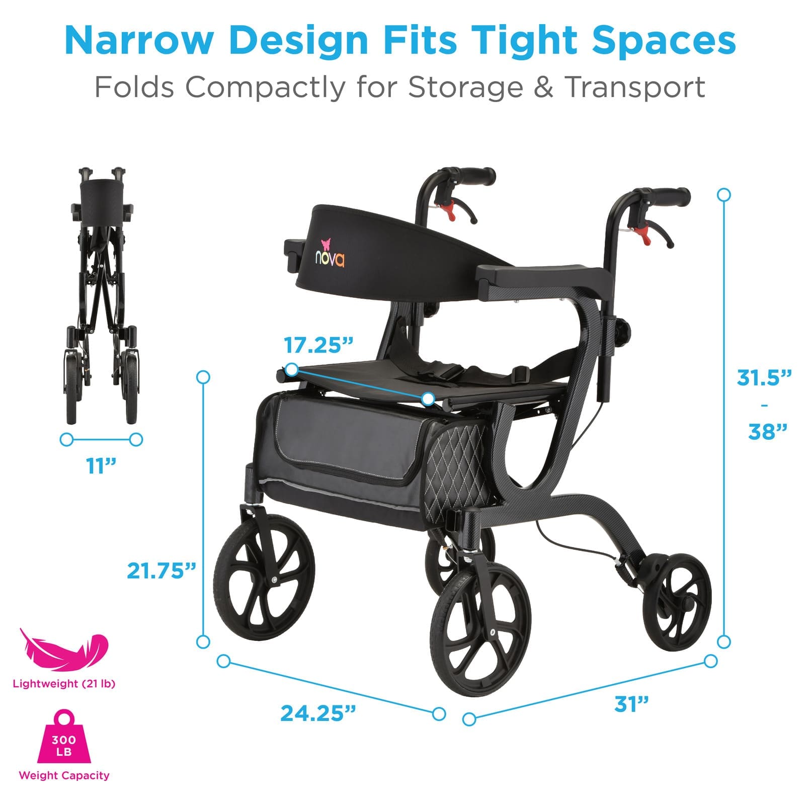 NOVA Gemini 2-in-1 Rollator Transport Chair